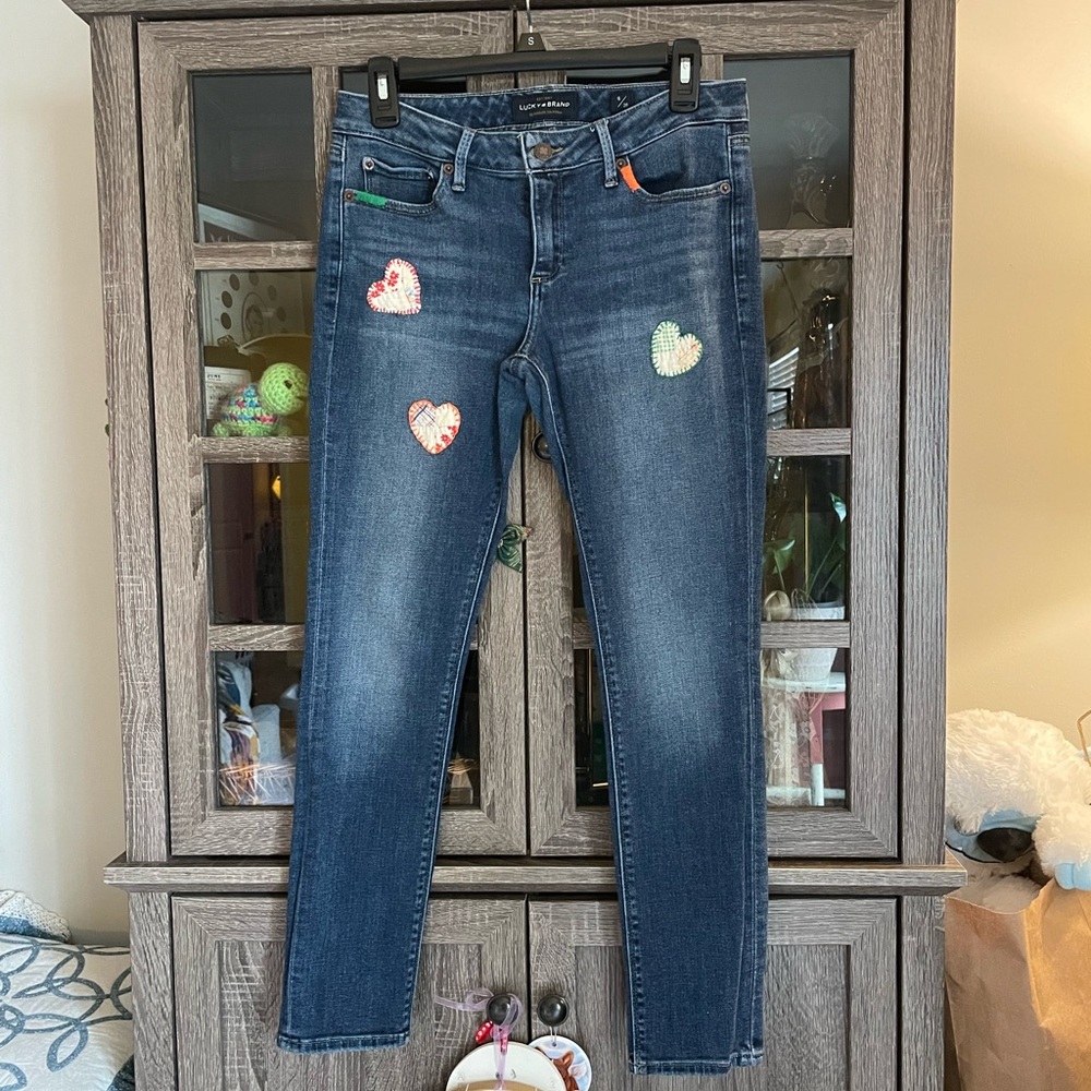 Lucky Custom Denim with Heart and Butterfly Appliqués